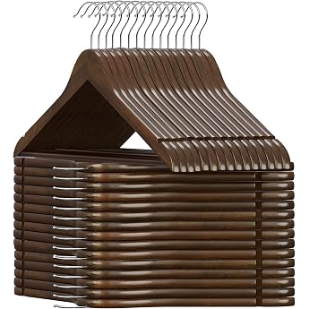 abheng awy0330h wooden clothes hangers with non-slip trouser bar and 360  rotating hook notches in the shoulder area made of natural wood dark walnut color pack of 30
