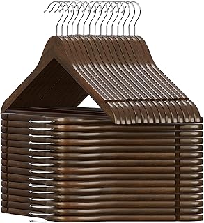 30 Pack Wooden Coat Hangers, 360° Swivel Hook, Suit Hangers with Anti-Slip Notches, for Jackets, Shirts, Dress, Dark Walnut, UAWY0530H