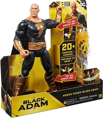 Miniatura 9 de DC Comics, Power Punch Black Adam Figura de acción de 12 pulgadas, más de 20 frases y sonidos, se ilumina con 2 accesorios, juguetes coleccionables