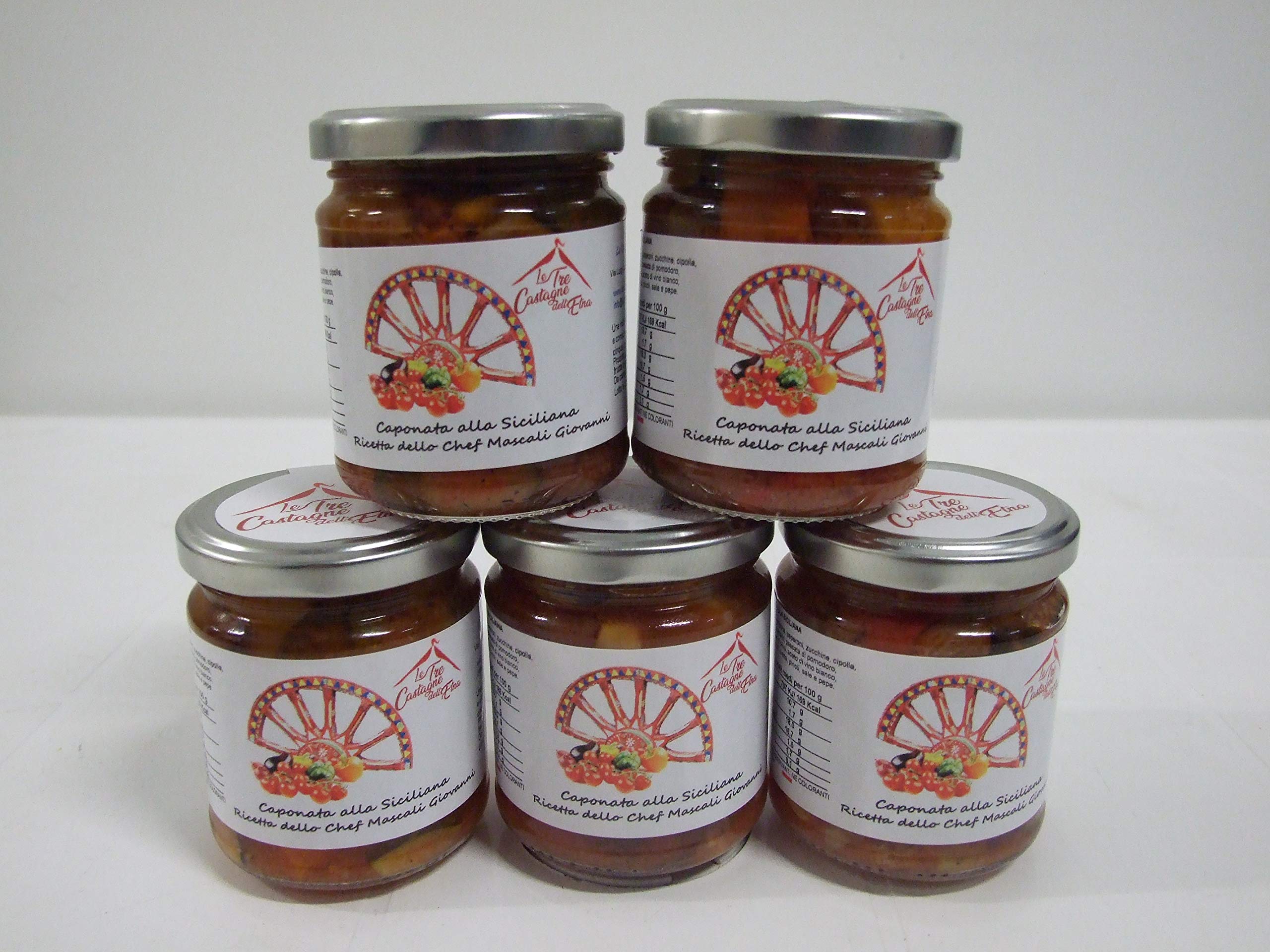 Caponata Siciliana di verdure 5 vasetti x 280 gr. prodotto artigianale - Le Tre Castagne dell'Etna