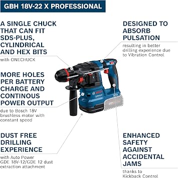 Bosch Professional 18V System Cordless Rotary Hammer GBH 18V-22 X (incl. 2X GBA 5.0Ah, GAL 18V-40, L-BOXX 136)