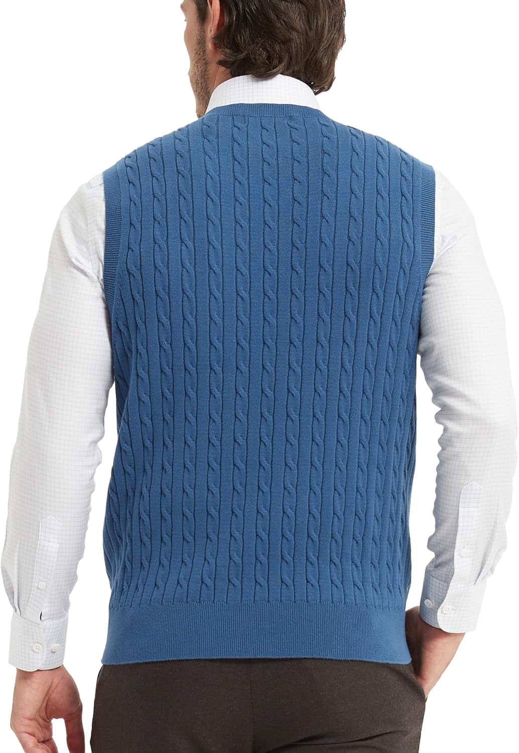 Kallspin Men’s Cable Knit Sweater Vest Pure Cotton V-Neck Sleeveless Knitted Pullover for Fall Winter - Image 3