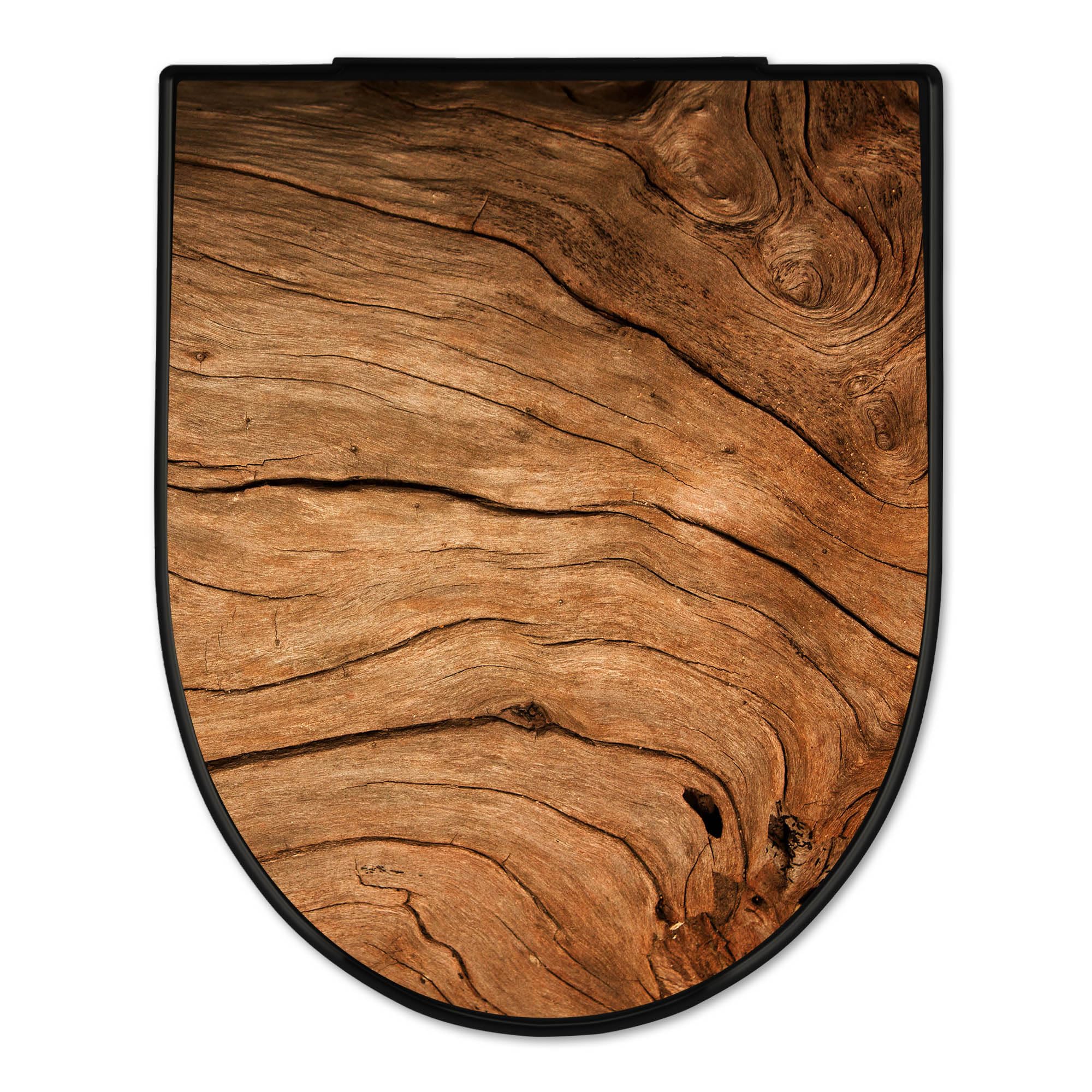 banjado WC Sitz mit Absenkautomatik D Form - Toilettendeckel mit Absenkautomatik D Form - Klodeckel Softclose - stabile Klobrille - Toilettensitz Schwarz - Motiv Trockenes Holz