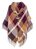 Women's Travel Plaid Shawl Wrap Open Front Poncho Cape for Fall Winter
