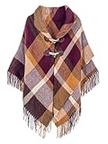 Women&apos;s Travel Plaid Shawl Wrap Open Front Poncho Cape for Fall Winter