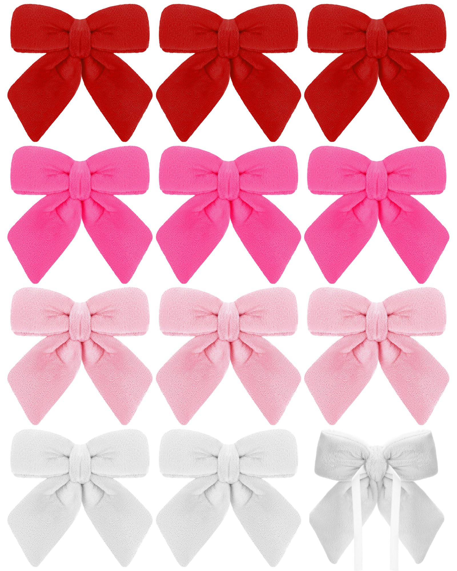 12 Pcs Valentines Color Velvet Tree Bows Plush Stuffed Bows for Tree Holiday Hanging Ornament Gifts Basket Wreaths Home Decor