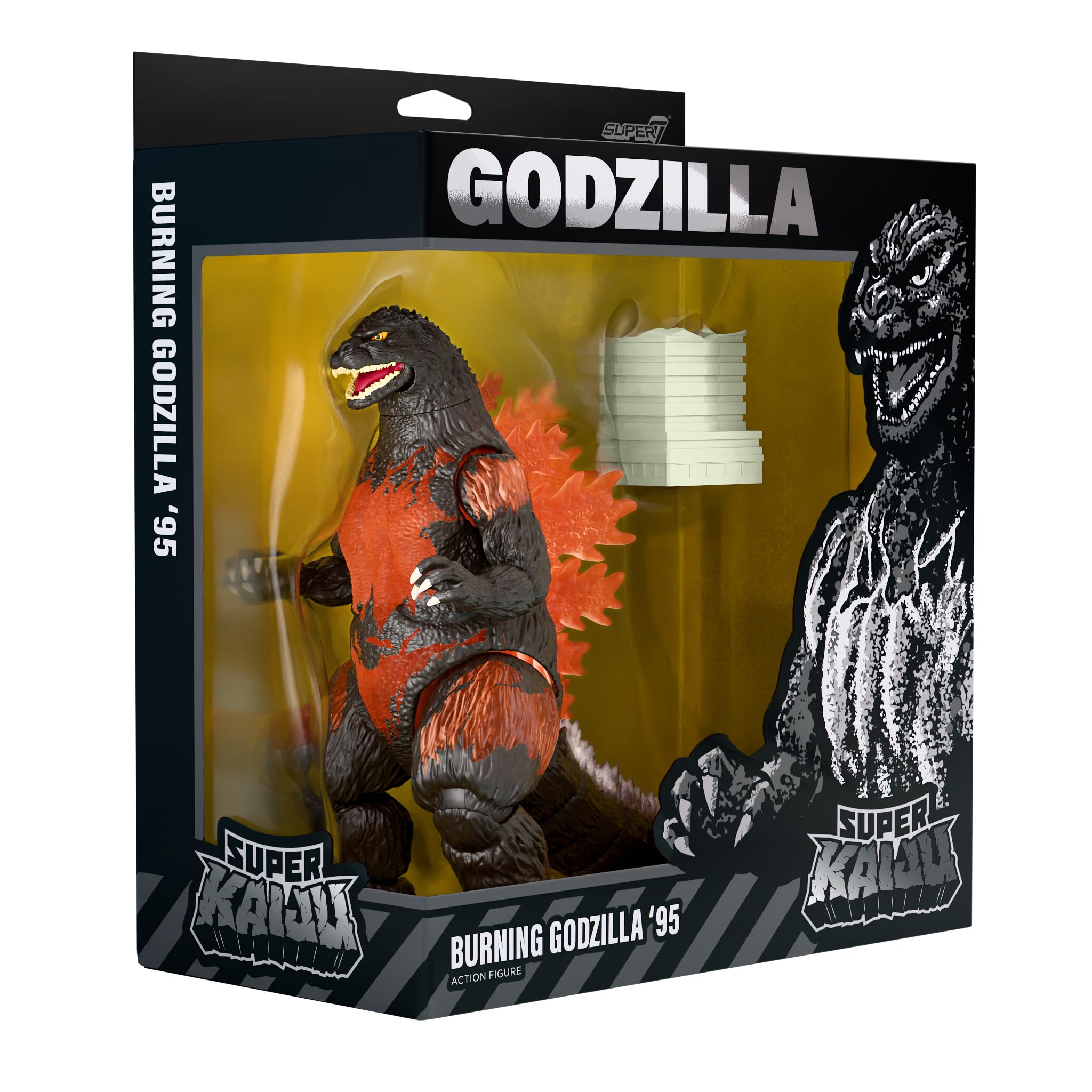 Super7 Super Kaiju Burning Godzilla (1995) - Action figure Toho Godzilla da 14 cm con accessorio - Film classico da collezione e giocattoli retrò