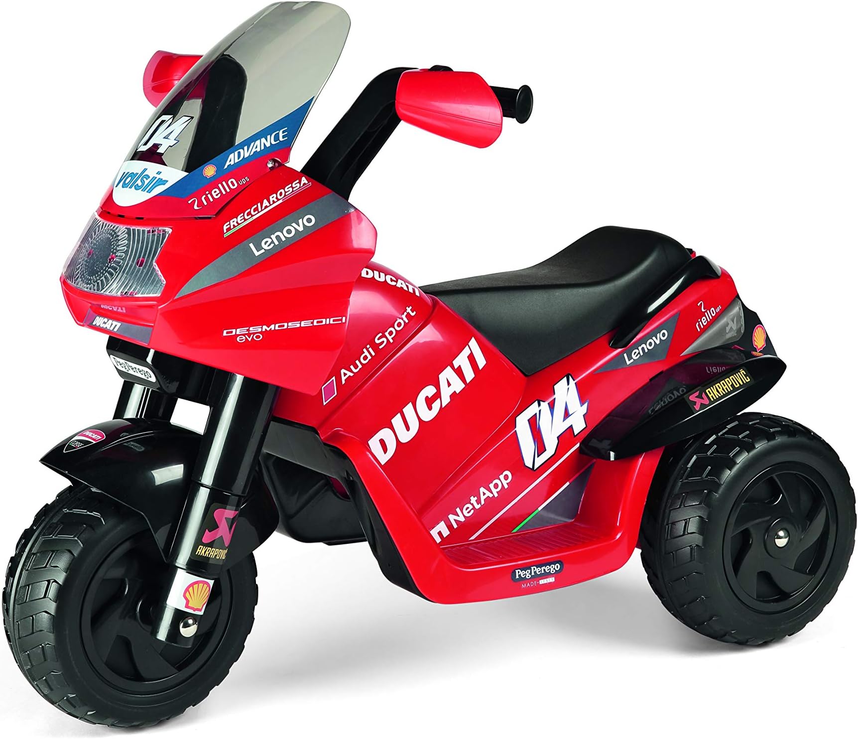 Peg Perego Ducati Desmosedici EVO 6V Electric Ride-On Motorcycle – Lights, Engine Sounds, MP3 Port & Horn, Up to 4km/h, Sculpted Wheels, Dual Rear Wheels for Stability, For Kids Ages 2+