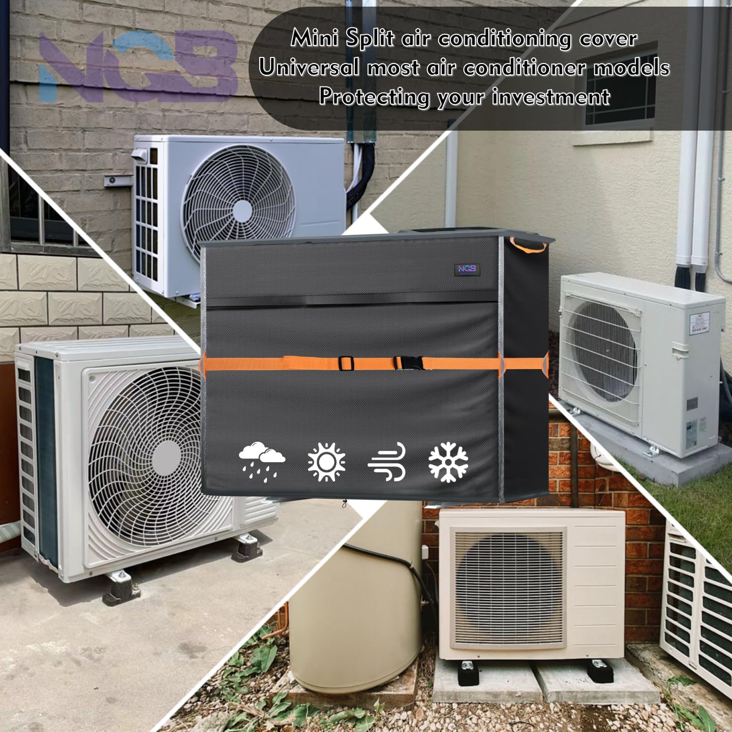 Mini Split Air Conditioner Cover for Outside Units,600D Waterproof Air Conditioner Mini Split Cover,Outdoor Rectangular Air Conditioner Covers for AC Units, Fits up to 46.4"L x 19.3"W x 34.2"H.