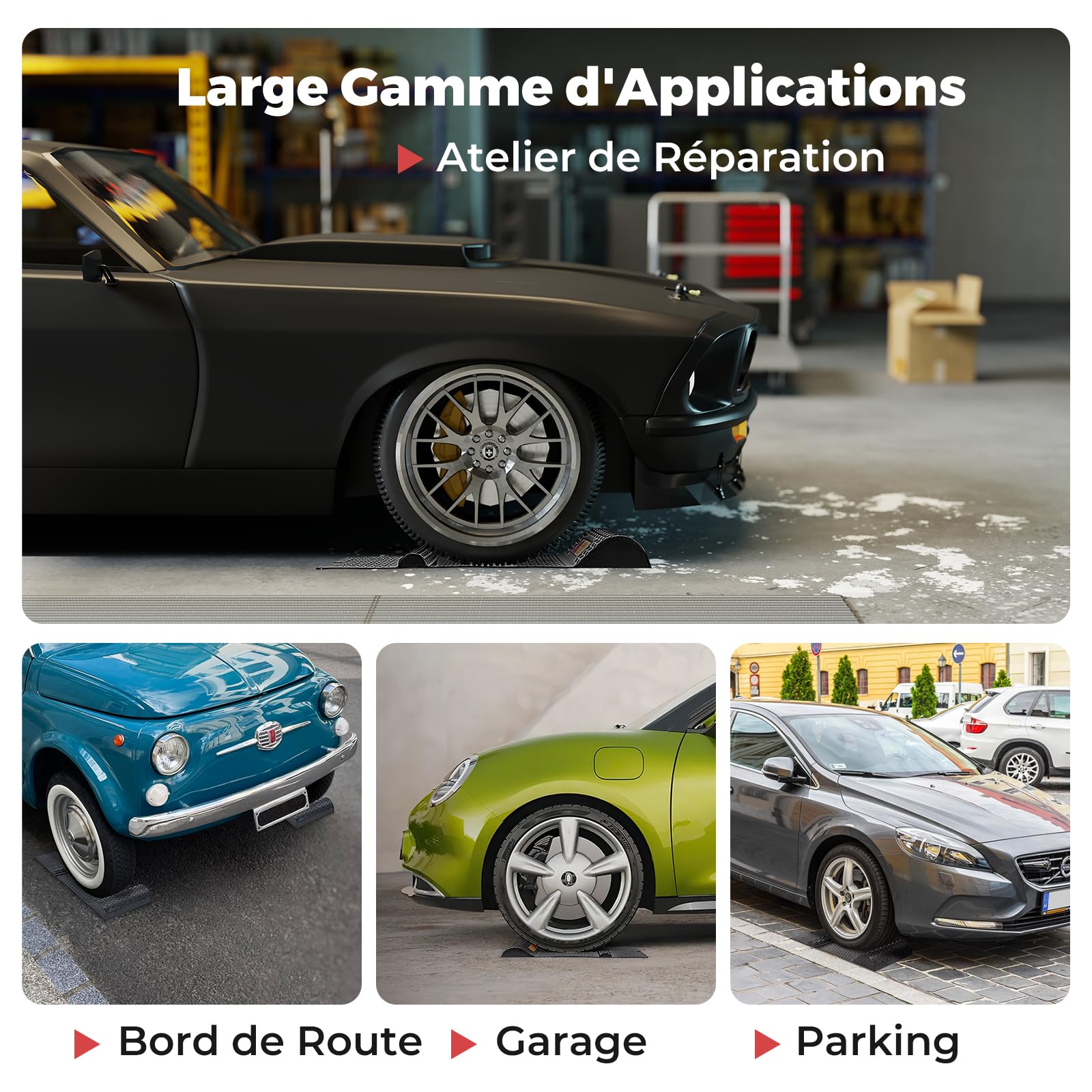 GYMAX Tapis de Stationnement de Voiture, Anti-Glissement et Anti-Recul, avec Bande Réfléchissante, pour Réparation de Voiture, 2 Méthodes de Montage Faciles