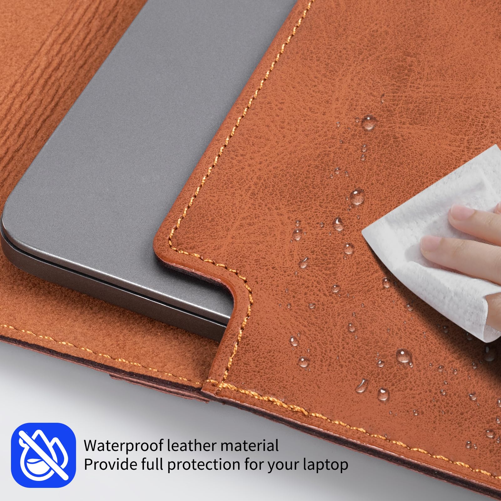 Funda de piel para laptop de 16 pulgadas compatible con MacBook Pro de 16 pulgadas M5 M4 M3 M2 M1 Pro/Max y MacBook Air de 15 pulgadas M5 M4 M3 M2, funda protectora de piel auténtica, marrón