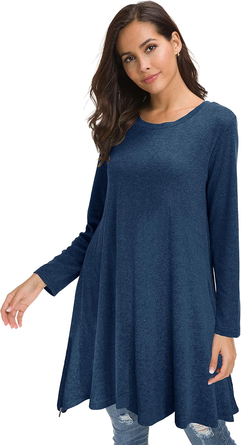 Afibi Tops for Women Long Sleeve Side Split Loose Tunic Tops for Leggings - Image 2