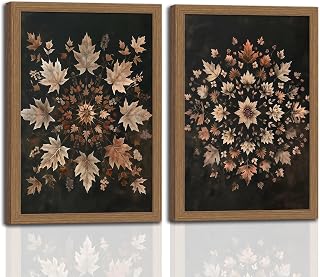 2Pcs Framed Vintage Datura leaves Wall Art Retro Moody Floral Botanical Canvas Painting Dark Classical Flower Framed Canvas Farmhouse Decor, for Bathroom, Bedroom, Living Room, Gallery 16x24in