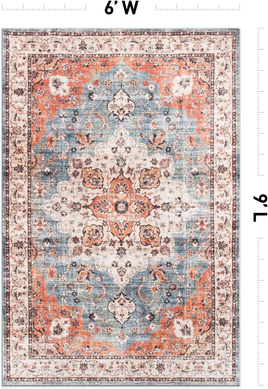 Rugshop Traditional Distressed Washable Non Slip Area Rug 6' x 9' Multi