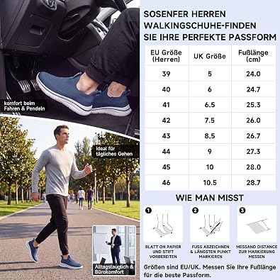 Sosenfer Slip on Trainers Men's Breathable Shoes Without Laces Trainers Comfortable Casual Sports Shoes Lightweight Gym Walking Shoes for Men