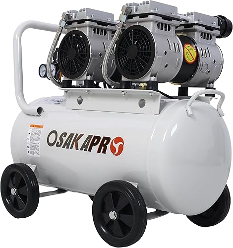 Miniatura 2 de Potente compresor de aire de 13 galones 115 PSI 70 dBA Ultra-silencioso, motor de 2.5 HP sin aceite, portátil compacto con mango y ruedas para