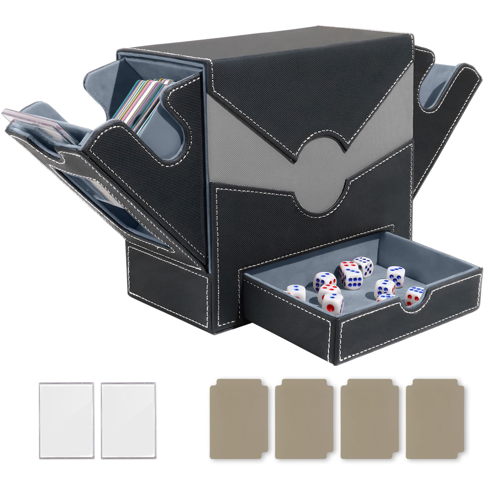 Boîte De Rangement Tout-en-un Pour Cartes Magic Et TCG – 2 étuis + Plateau Dés, Protection Max, Fenêtre Exposition, Cuir PU Magnétique – Noir Et Vert