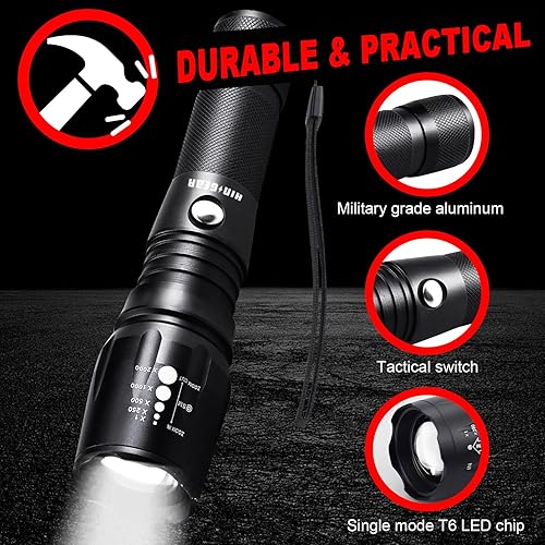 Miniatura 4 de Paquete de 2 linternas tácticas LED, linternas superbrillantes de 1000 lúmenes, luz de flash de mano de alta intensidad con 5 modos, enfoque
