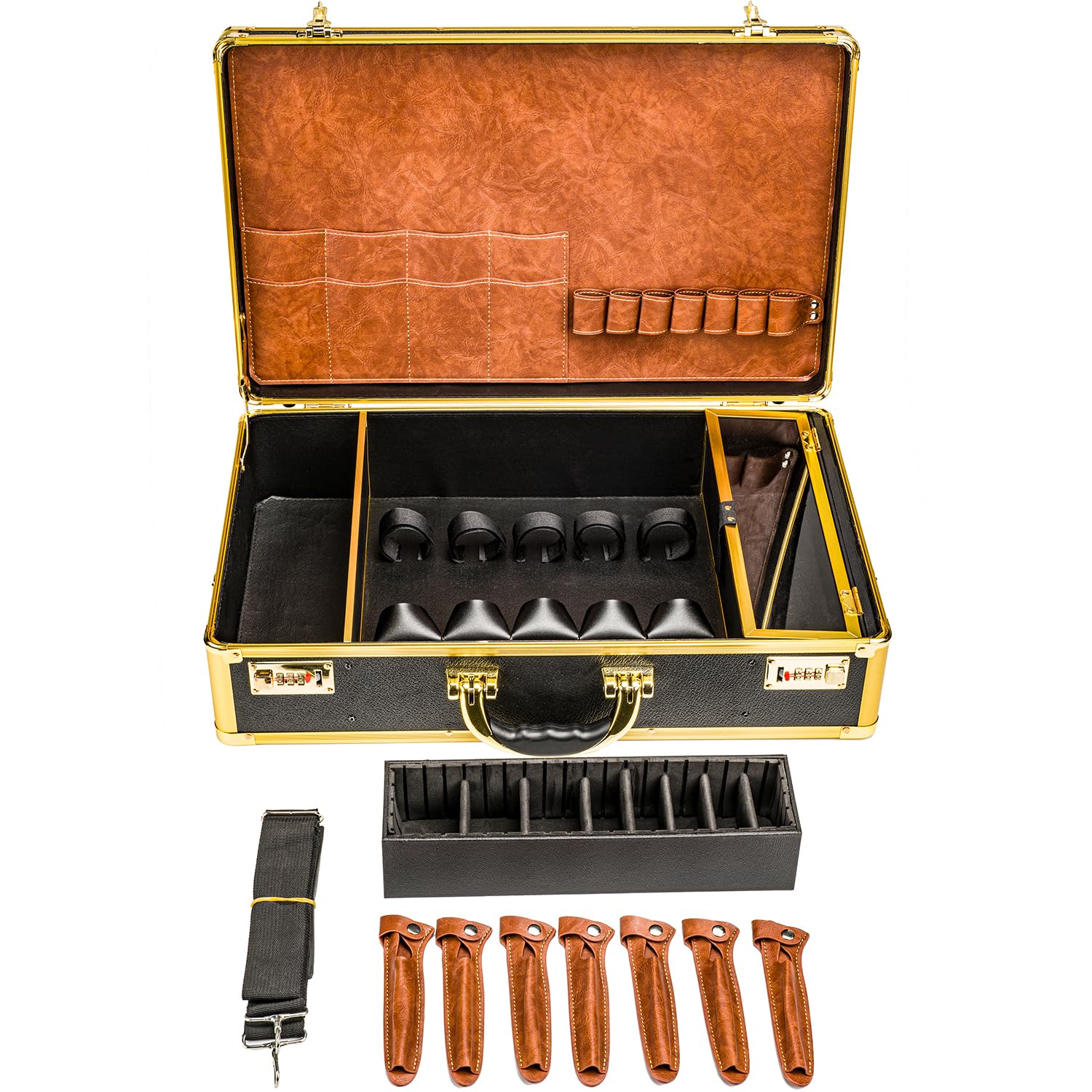 Professionelle Barber Case, Tragbarer Friseurtasche Salon Tool Aufbewahrungskoffer für Friseur Haarschneider, Schere, Trimmer, Friseurbedarf, Futter PU Leder, groß