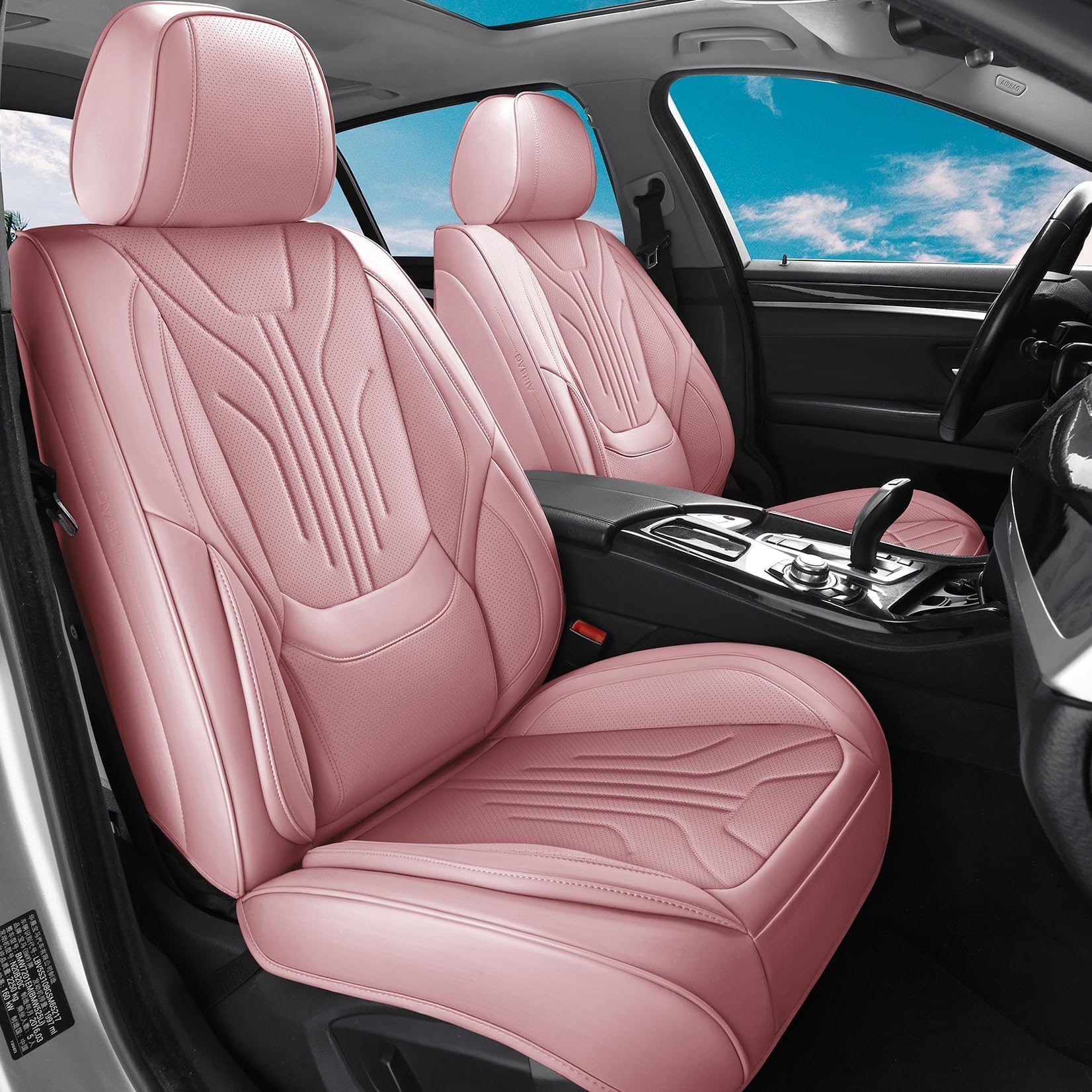 Car Seat Covers Full Set,Universal Leather Car Seat Cover,Waterproof Non-Slip Edge Wrapping Car Seat Protector,Fit for Trucks, SUVs,Sedan (Pink, Full Set(5 Seats))