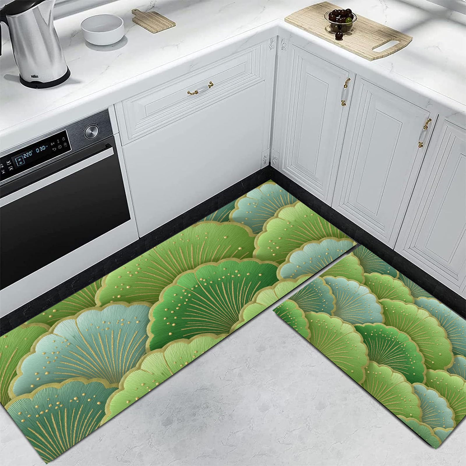 Alfombra de cocina de alta durabilidad y diseño artístico lavable en set de dos piezas