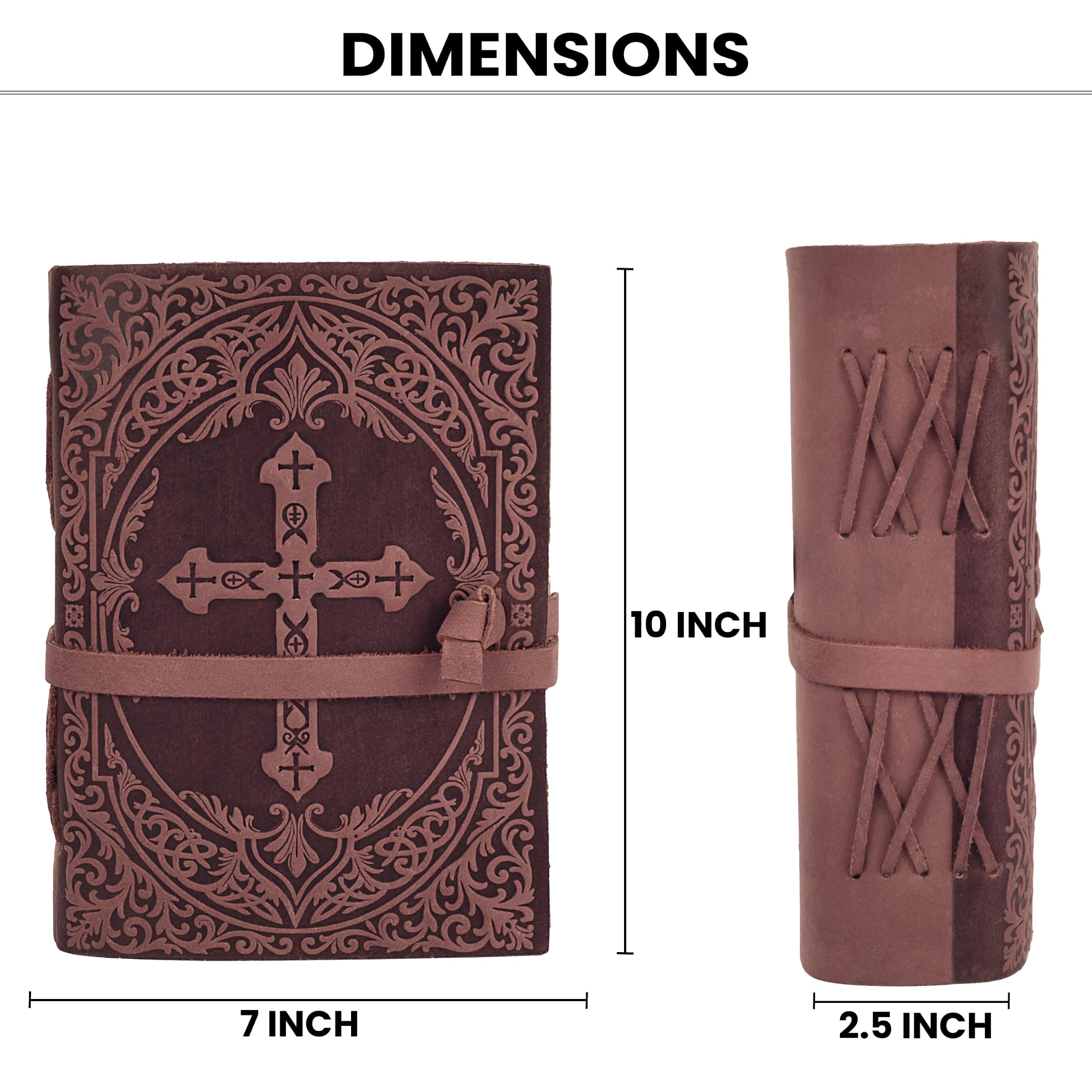 LEATHER VILLAGE Journal avec croix en relief, fuchsia, 25,4 x 17,8 cm.