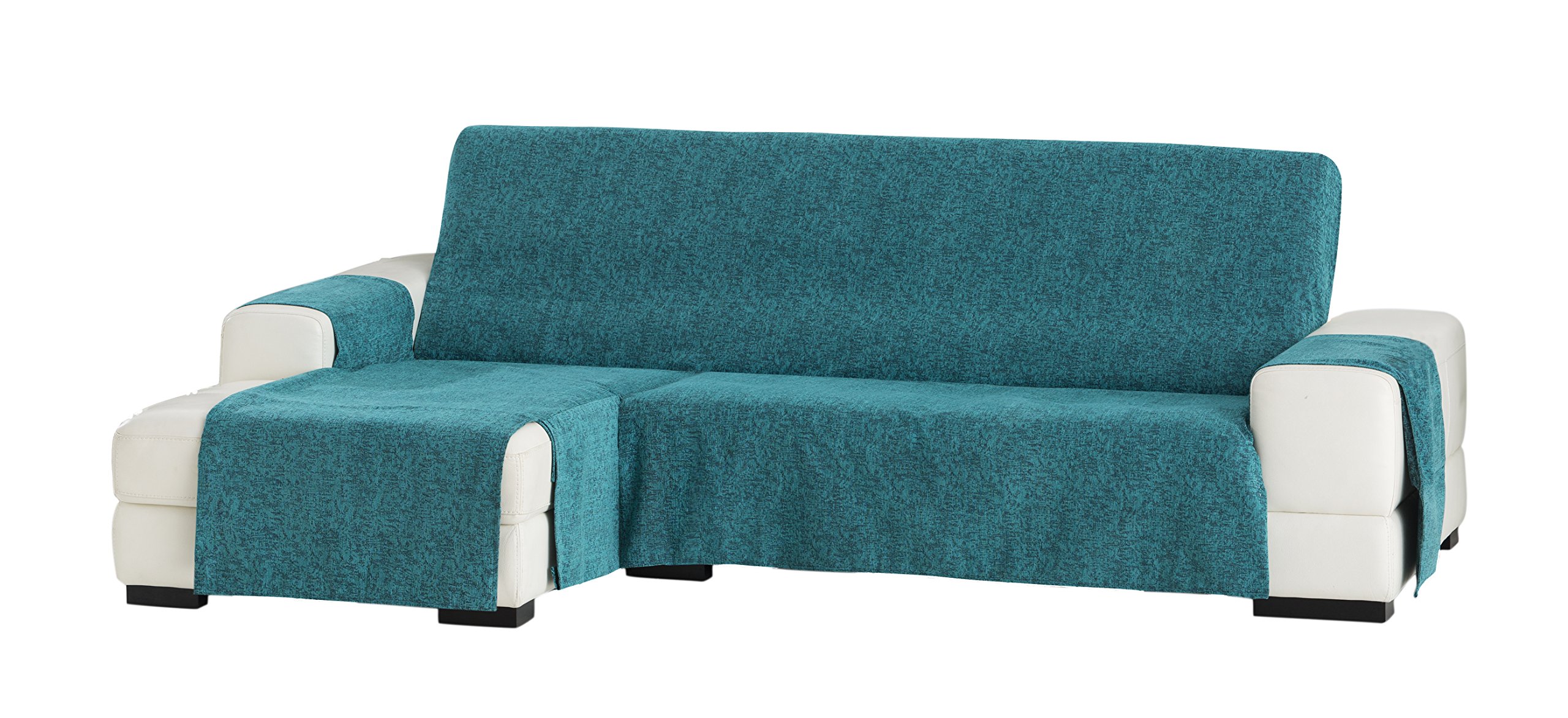 Eysa Dream non-elastic chaise longue 240 cm left, front view, color 03-turquoise, Chenille, 37 x 9 x 29 cm