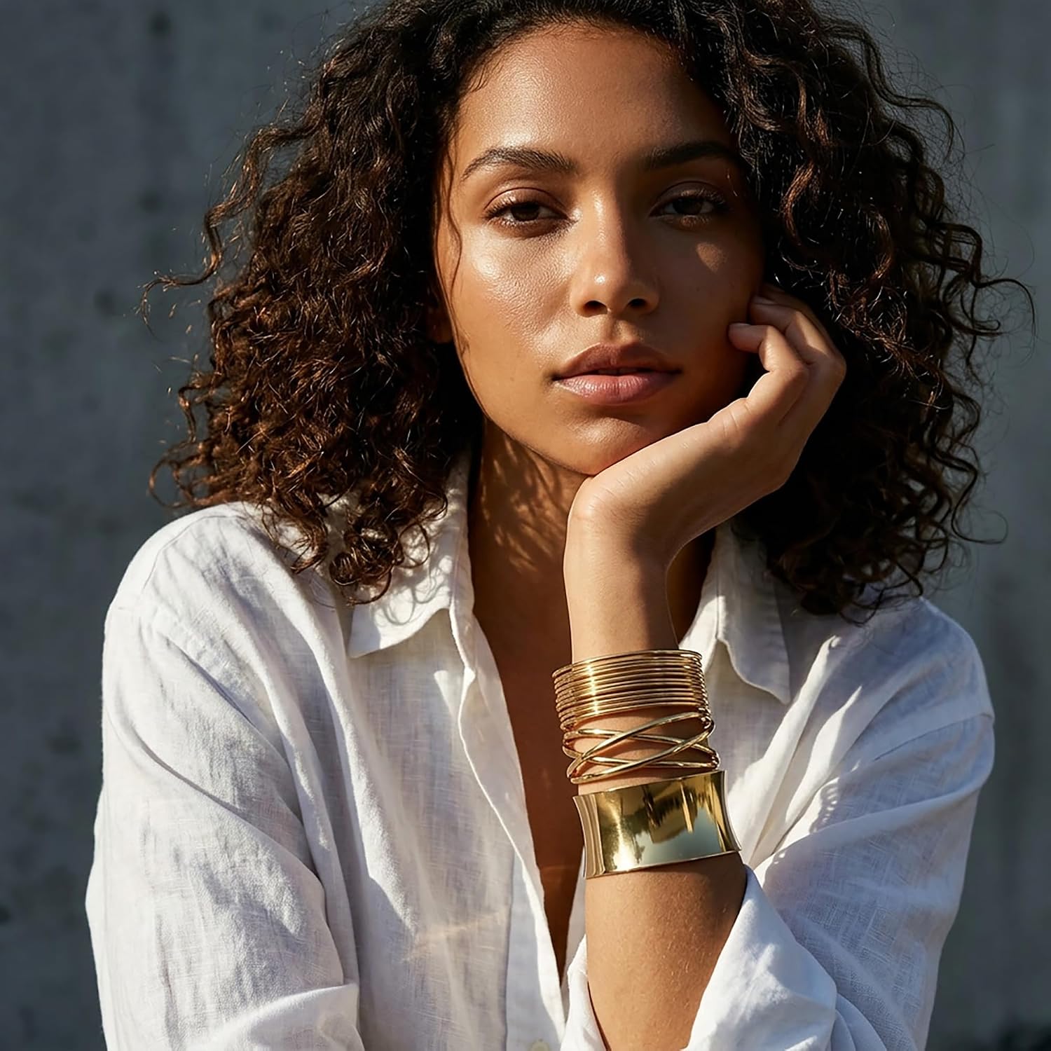 3Pcs Chunky Gold Cuff Bracelets for Women Trendy Minimalist Open Wide Bangle Bracelets Statement Wrist Cuff Wrap Thick Bracelet Set Fashion Jewelry Gift Accessories