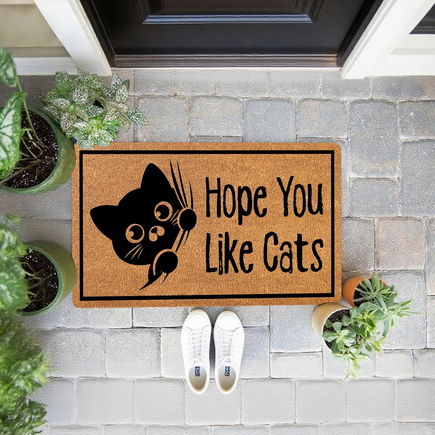 Funny Black Cat Welcome Doormat 30x17 Inch for Indoor Outdoor Entryway, Cute Door Mat for Porch, Front Door, Housewarming Gift for Cat Lovers