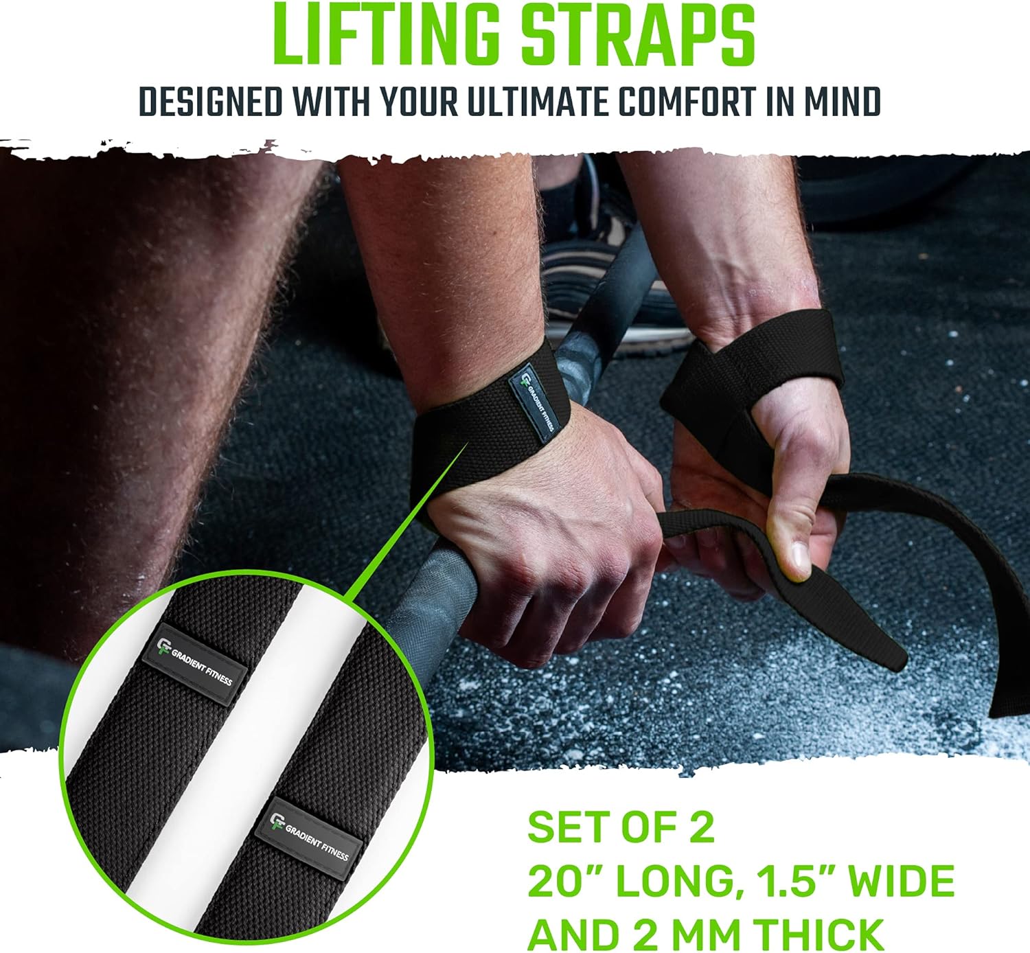 Gradient Fitness Weight Lifting Wrist Straps (2 Pack) | Soft Neoprene Padded 20” Straps. Reduces Injury Risk for Weightlifting, Bodybuilding, Powerlifting, Strength Training, and Deadlifts (Black) : Sports & Outdoors
