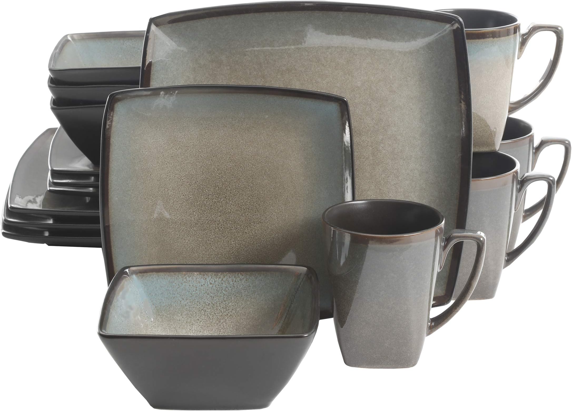 Tequesta Square Reactive Glaze Stoneware Dinnerware Set, Service for 4 (16pcs), Taupe