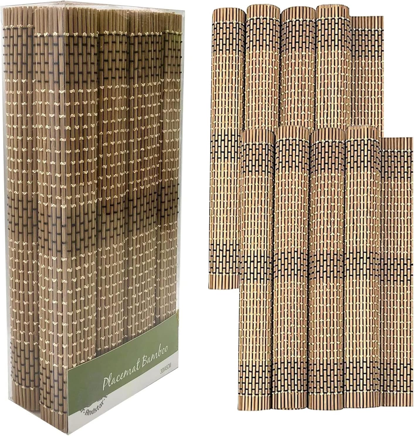 ANDSTAR Set of 8 Pcs Bamboo Placemats Natural Anti-Slip Bamboo Placemats Washable Heat-Resistant Table Mats for Dining Room and Kitchen (Brown+White+Black)