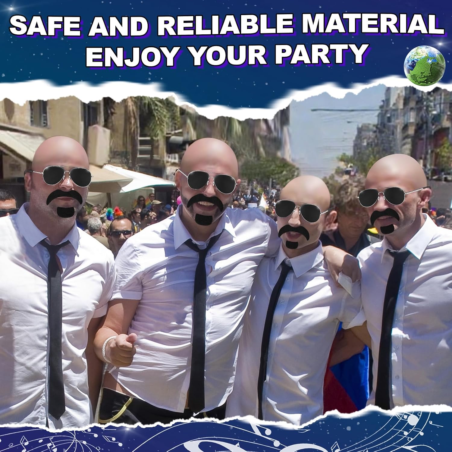 Mepase Bald Caps with Glasses and Mustache Bald Head Wig Cap Party Costume Accessories for Women Men Halloween Cosplay