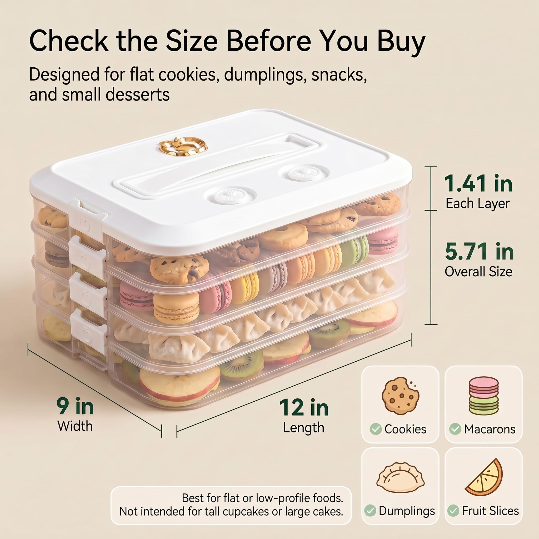 Dumpling Box - Contenedor de almacenamiento de alimentos de 4 capas apilable con tapa, contenedor Gyoza, contenedores de almacenamiento de galletas, buen sellado, codificador de tiempo (verde)