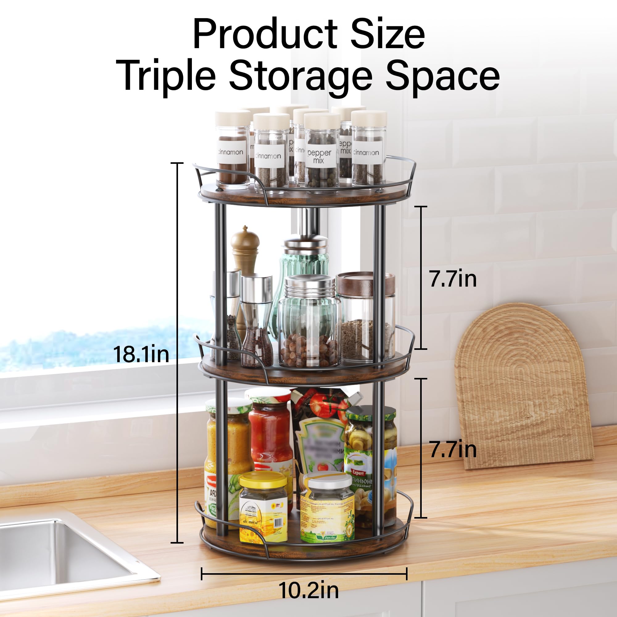 Lazy Susan Gewürzregal, 3-stöckig, 25,4 cm drehbarer Drehteller
