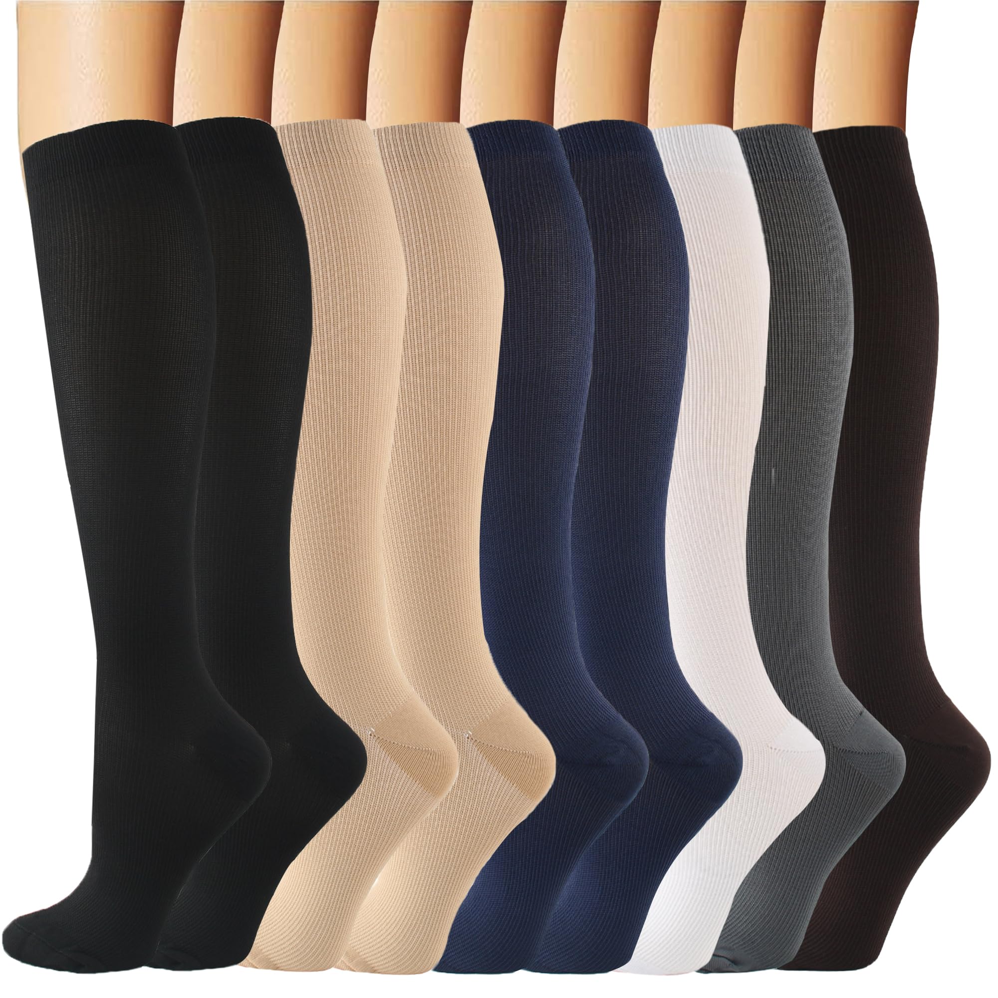 6 Pairs Compression Socks for Women and Men Circulation, 20-30 mmhg Support for Athletic Running, Hiking, Nurse, Recovery