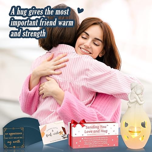 Miniatura 10 de Hug Statue Thinking of You Regalos para mujeres, portavelas LED sin llama de poliresina, regalo de aliento y aliento para hermana, cumpleaños,