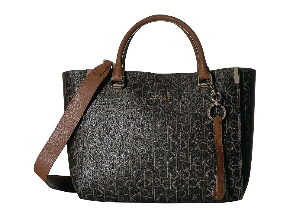 

Calvin Klein Raelynn Signature Satchel (Brown/Khaki/Luggage) Satchel Handbags, Silver