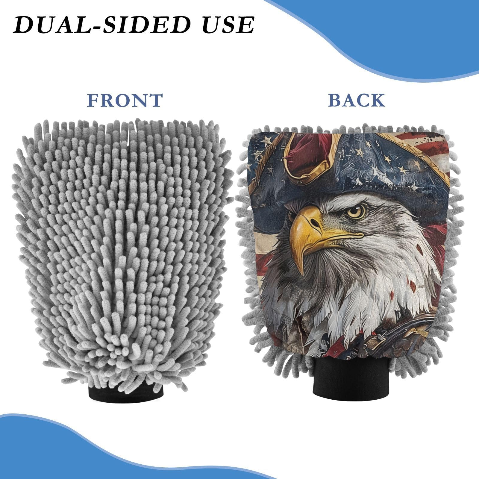 ALAZA Pirate Eagle Flag Car Wash Mitt Scratch Free, 2 Pack Absorbent Microfiber/Chenille Washing & Drying Mitts, L