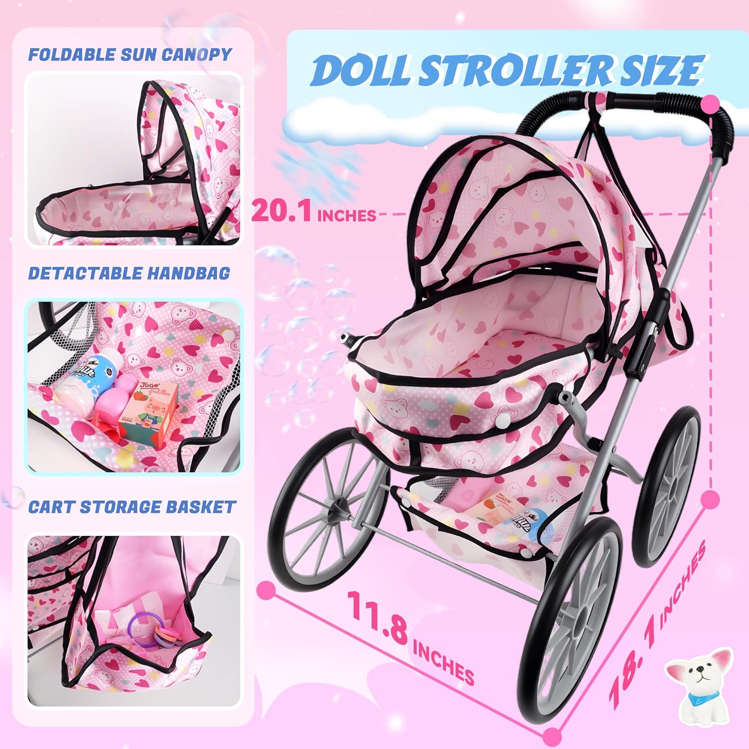 SMILESSKIDDO Baby Doll Stroller Toy Set - 12 Inch Soft Body Dolls with Accessories Dining Chair, Doll Clothes, Feeding Set for Realistic Pretent Play, Babydoll Care Gift for Toddler Girls 2+ Year Old