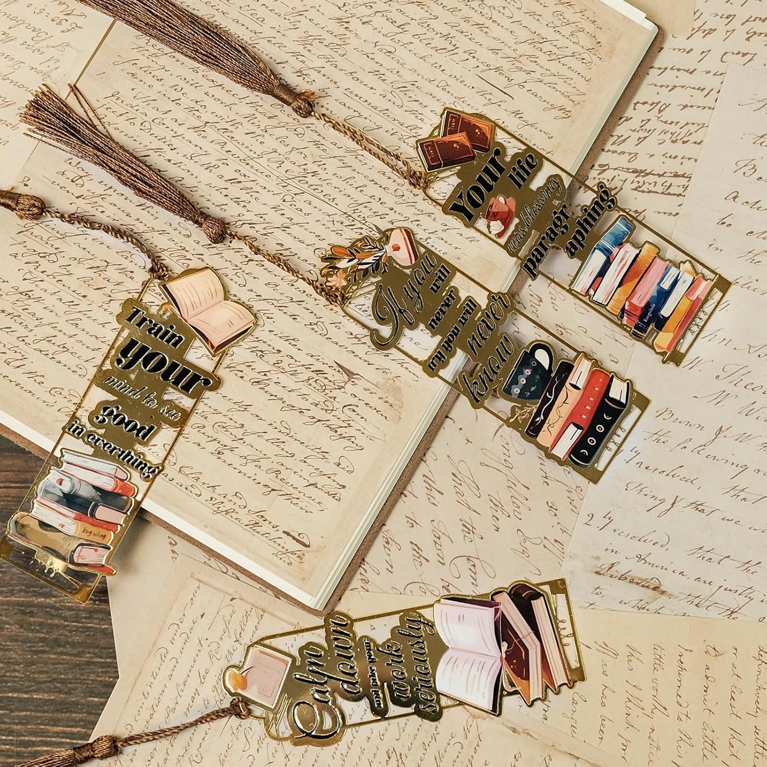 4-Pack Metal Golden Hollow Inspirational Bookmarks with Tassels – Vintage Book Lover's Gift, Motivational Quotes Book Marks for Reading Enthusiasts, Students, Teachers, Men, Women - Image 6