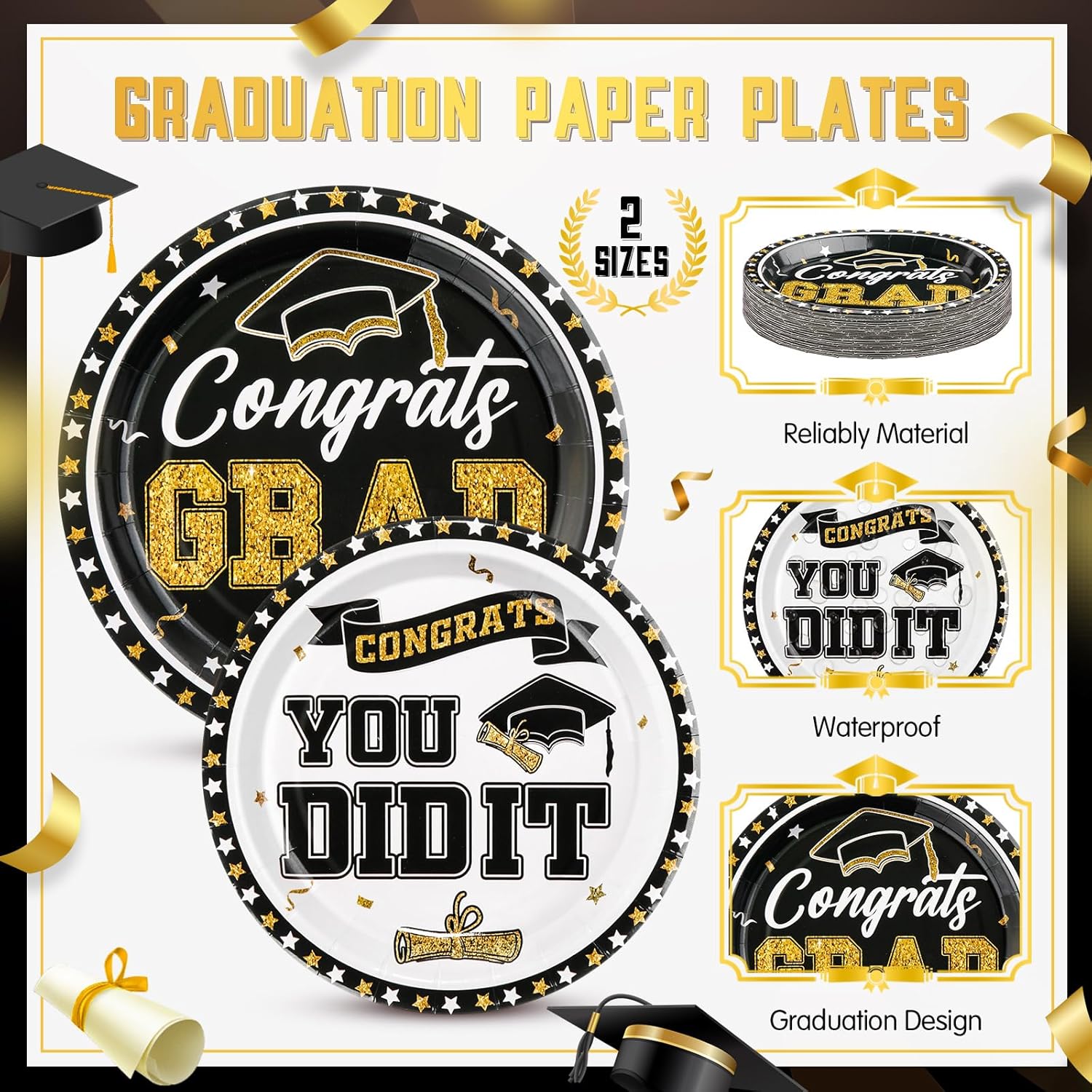 Zhehao 240 Pcs 2026 Graduation Plates and Napkins Set Serve 30, Black and Gold Graduation Party Supplies, Class of 2026 Paper Plates and Napkins 9oz Cup Knife Fork Spoon Congrats Grad Decorations