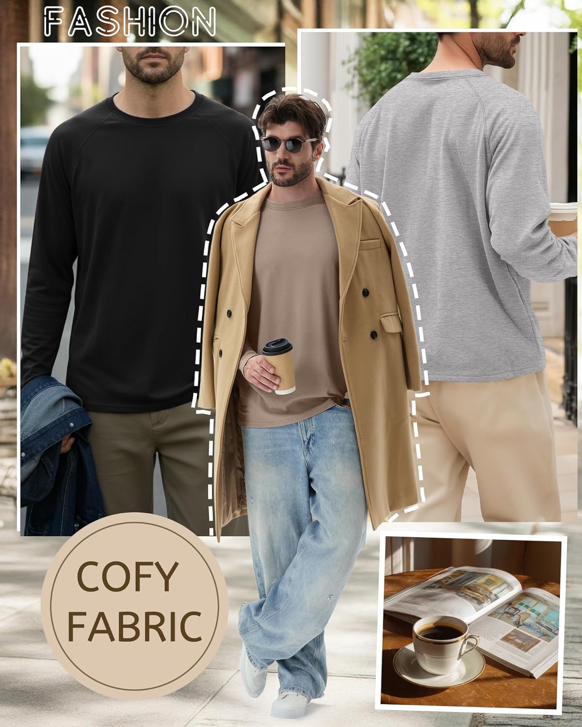 Riyiper 5 Pack Mens Big and Tall Shirts Cotton Long Raglan Sleeve Top Casual Basic Shirt Crewneck Oversized Multipack Tee