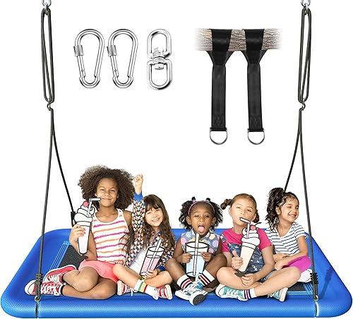 Miniatura 8 de Columpio de árbol para niños y adultos, columpio de plataforma rectangular impermeable de 60 pulgadas, 700 libras resistente con correas ajustables