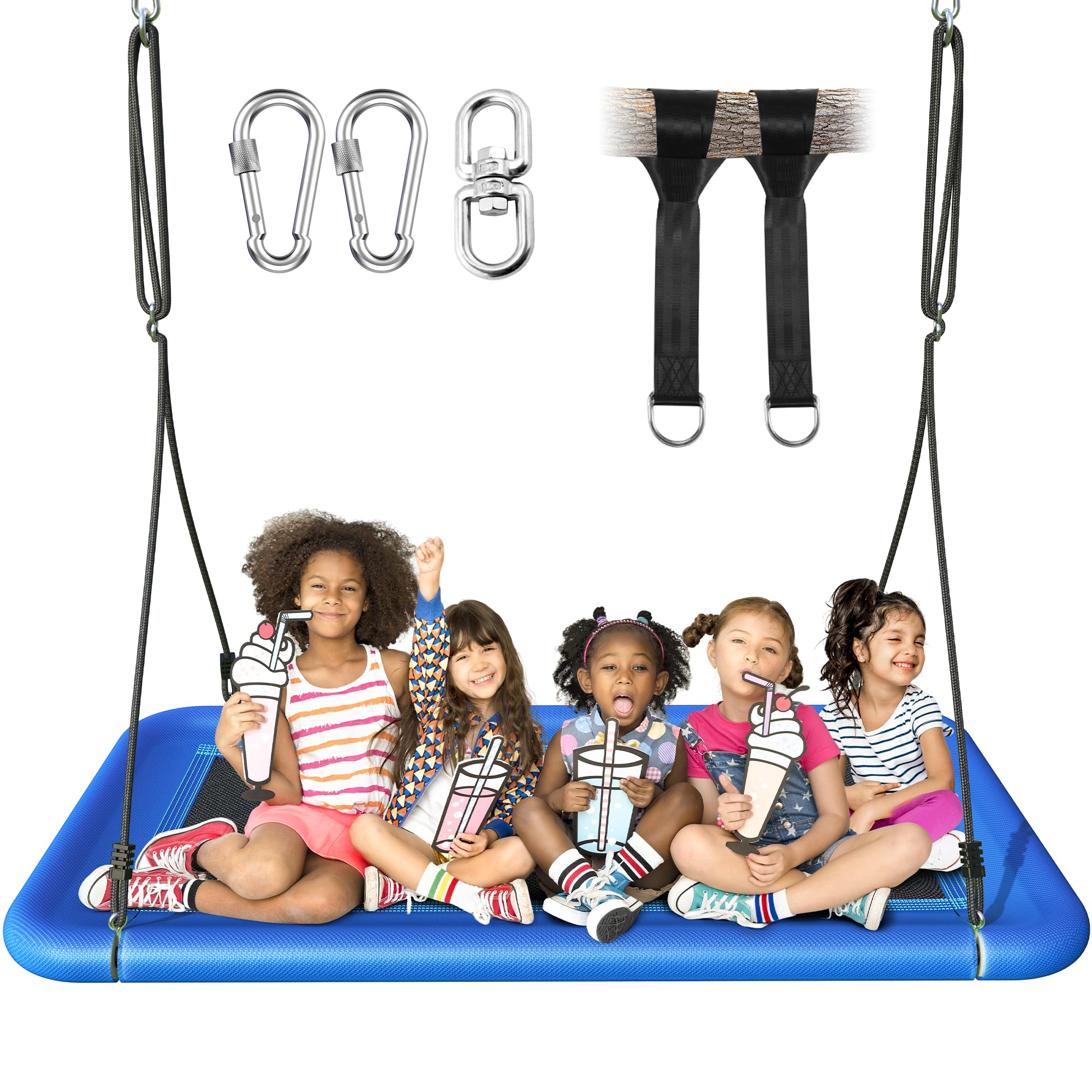Everyfun Tree Swing for Kids and Adults, 60" Waterproof Rectangle Platform Swing, 700lbs Heavy Duty with Adjustable Straps, Blue