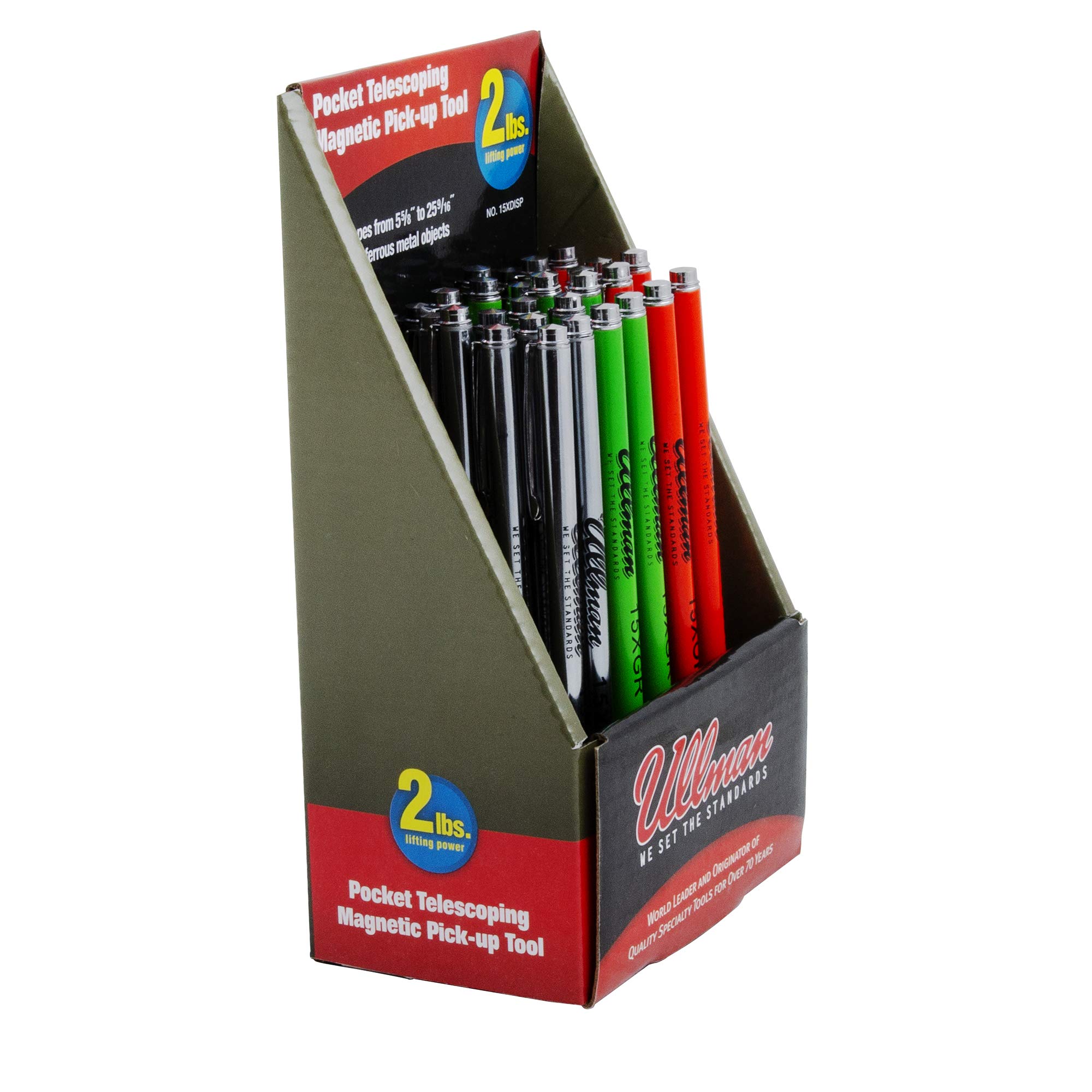 Ullman 15XDISP 30 piezas de bolsillo telescópico magnético para recoger herramientas, 5-5/8 pulgadas a 25-9/16 pulgadas longitud del mango extendido