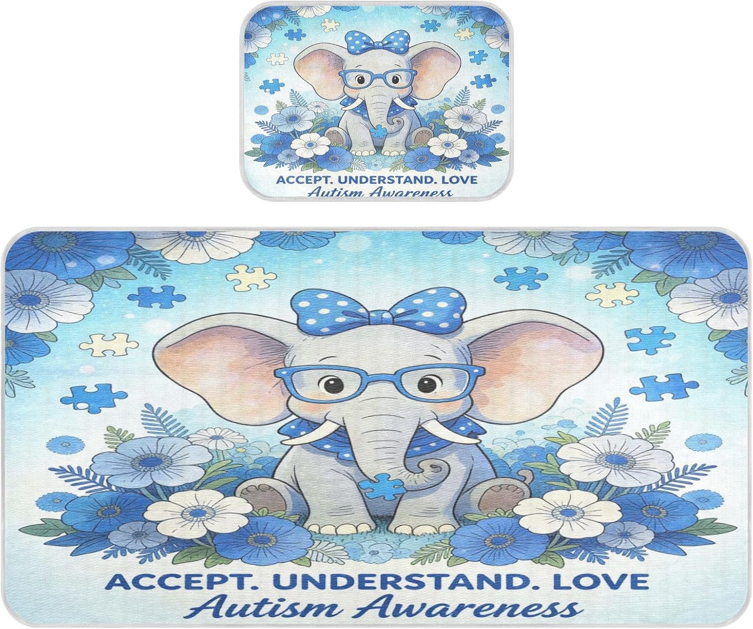 Cooling Baby Bed Mattress 28" x 52" Reusable Elephants Accept Understand Love Autism Awareness Crib Padding for Baby&Toddler