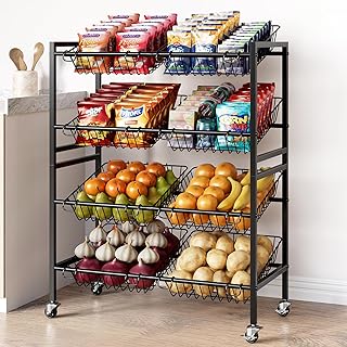 Evermagin 25.2''W Snack Cart, 4 Tier Kitchen Cart, Fruit Basket Stand, V...