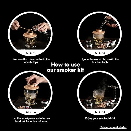 Miniatura 6 de Flybold Kit de ahumador de cóctel con antorcha, kit de infusor de ahumador de bebidas antiguas, cóctel de acero inoxidable, kit de ahumador de