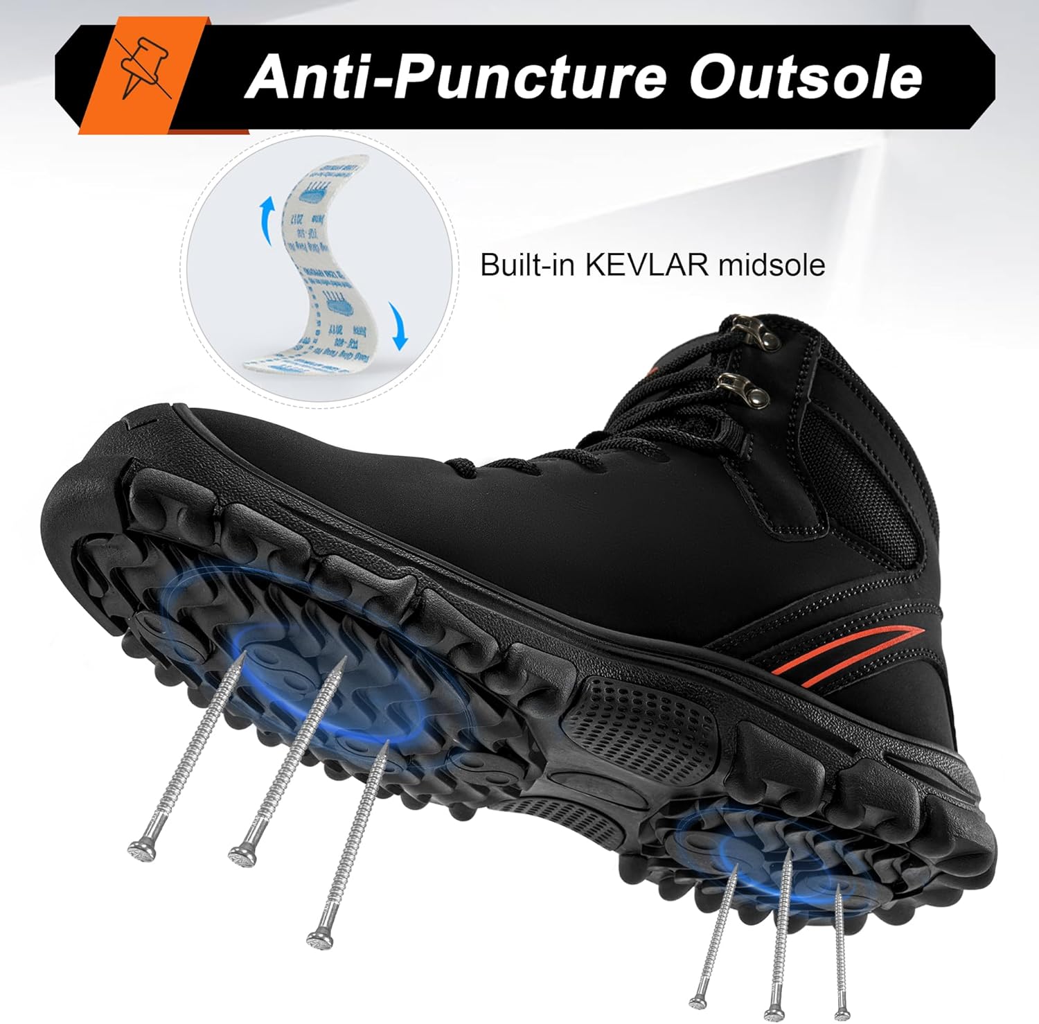 FUDYNMALC Mens Steel Toe Boots: Slip Resistant Puncture Safety Work Shoes Waterproof Comfortable for Industrial Construction - Image 5